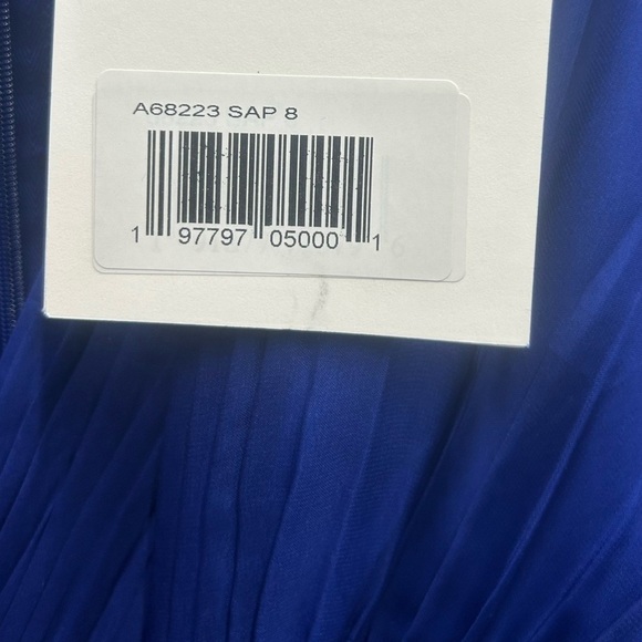 Mac Duggal A68223 NWT Blue Cascade Ruffle Puff Sleeve A Line Gown - Picture 7 of 10